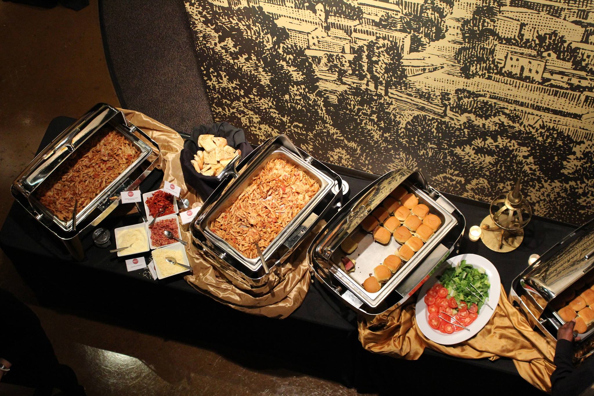 catered meal with french fry bar and sliders