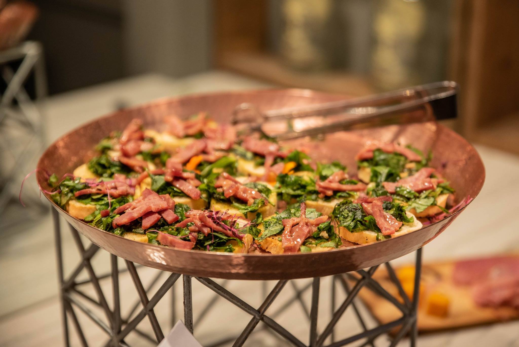 bruschetta in copper serving platter